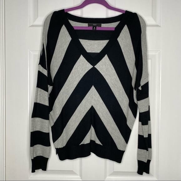 MOSSIMO Womens V Neck Drop Shoulder Dolman Sleeve Striped Sweater Top Size Small - Picture 1 of 7